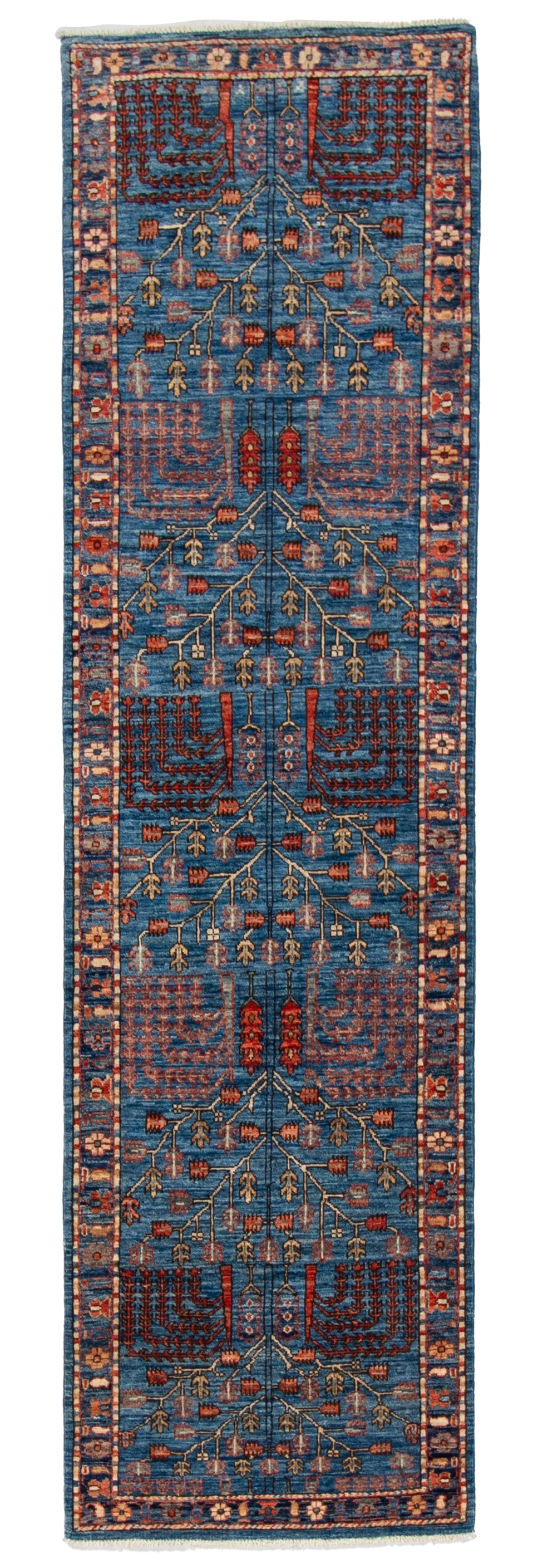 W 2.8 L 9.9 Tree of Life Runner 100% Wool Hand-Woven All-Over Design - 65620