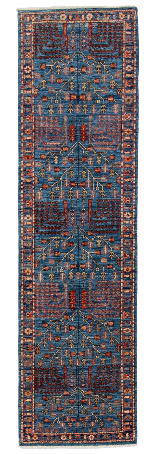 W 2.8 L 9.9 Tree of Life Runner 100% Wool Hand-Woven All-Over Design - 65620