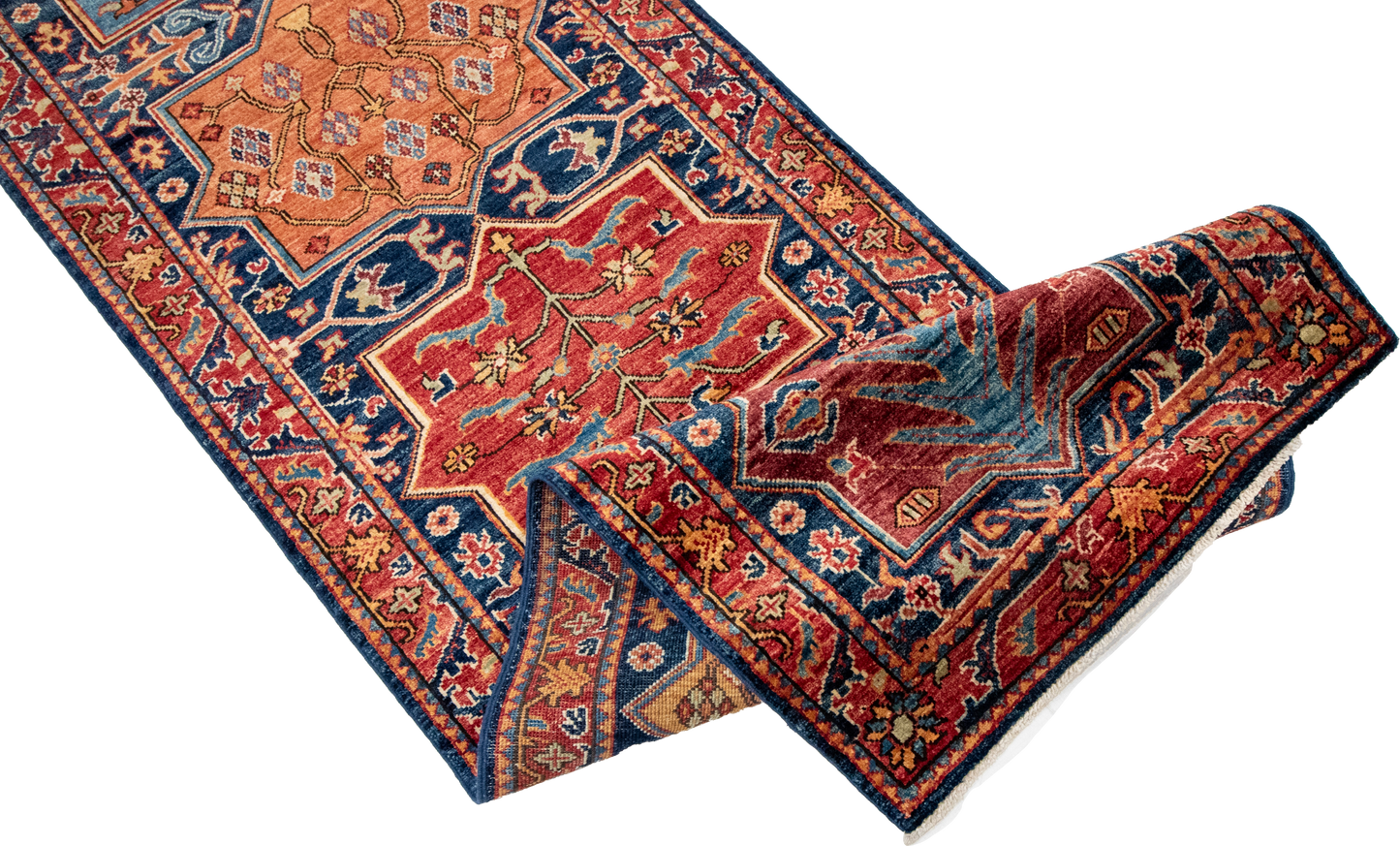 W 2.8 L 13.2 Kazak Runner 100% Wool Hand-Woven Geometric Design - 65626