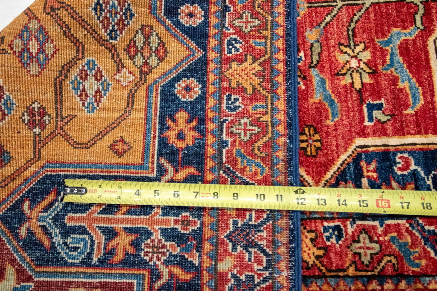W 2.8 L 13.2 Kazak Runner 100% Wool Hand-Woven Geometric Design - 65626