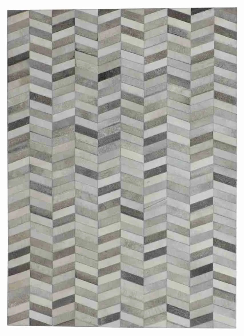 W 5 - L 7 - Cowhide Leather Contemporary Rectangle - Finest Hand-Knotted Quality Wool - 65650