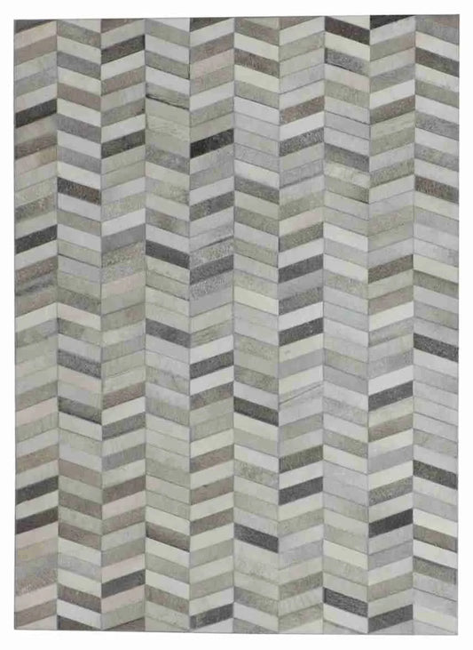 W 5 - L 7 - Cowhide Leather Contemporary Rectangle - Finest Hand-Knotted Quality Wool - 65650