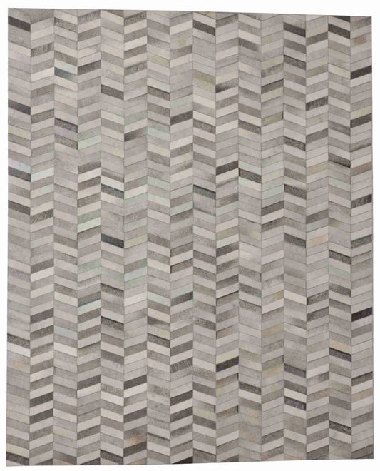 8 x 10 - Cowhide Leather Contemporary Rectangle - Finest Hand-Knotted Quality Wool — 65660