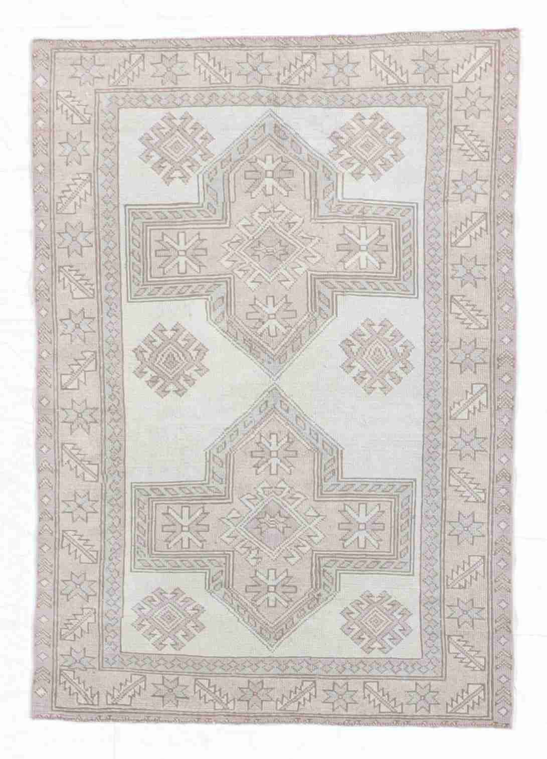 W 4.1 L 5.10 Oushak 100% Wool Hand-Woven Geometric Design - 65676