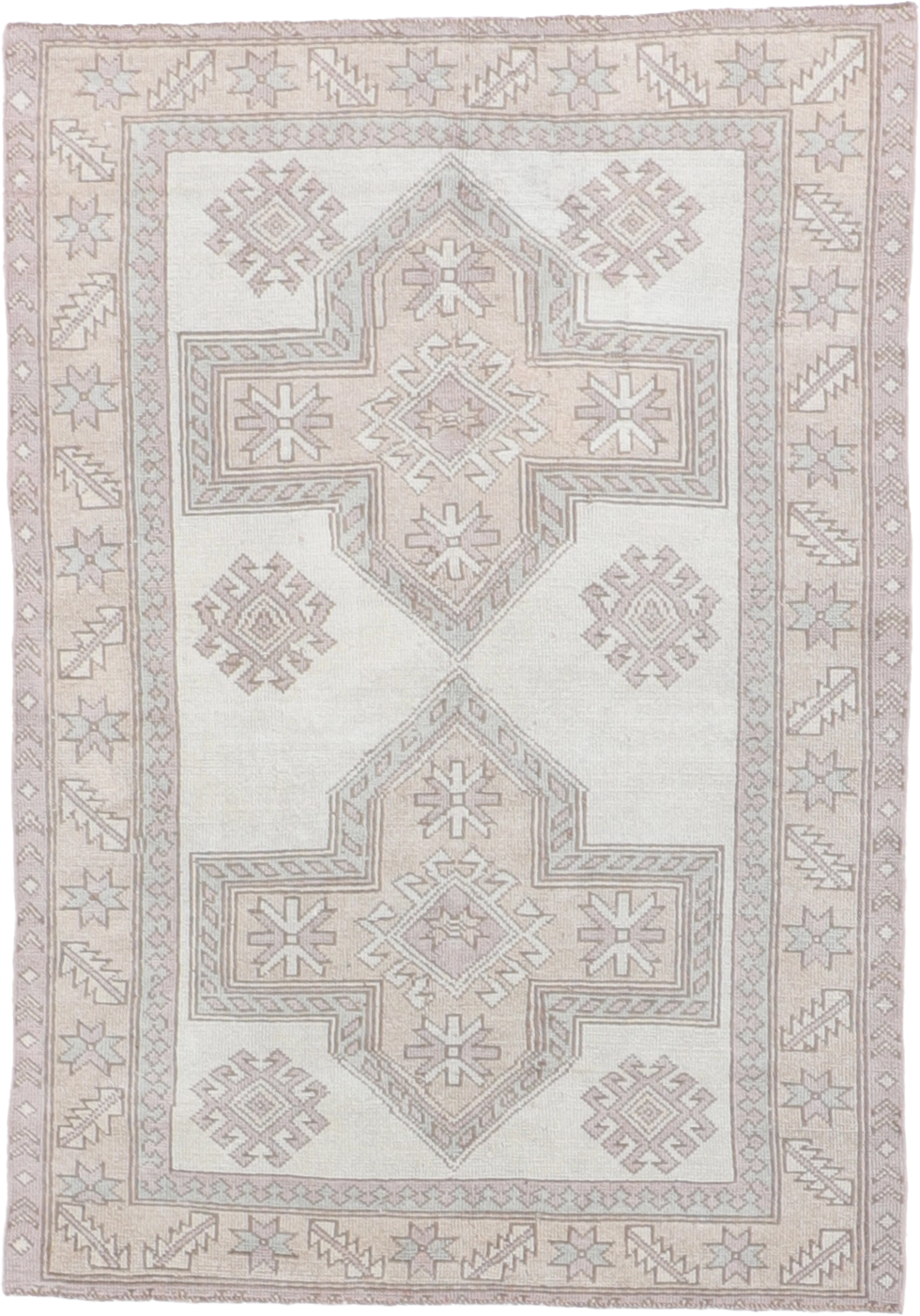 W 4.1 L 5.10 Oushak 100% Wool Hand-Woven Geometric Design - 65676