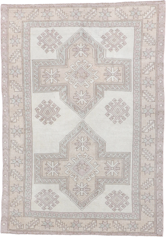 W 4.1 L 5.10 Oushak 100% Wool Hand-Woven Geometric Design - 65676