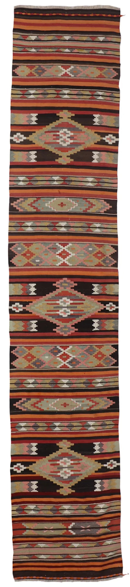 2.6 x 13.1 - Kilim Wool Geometric Rectangle - Finest Hand-Knotted Quality Wool — 65722