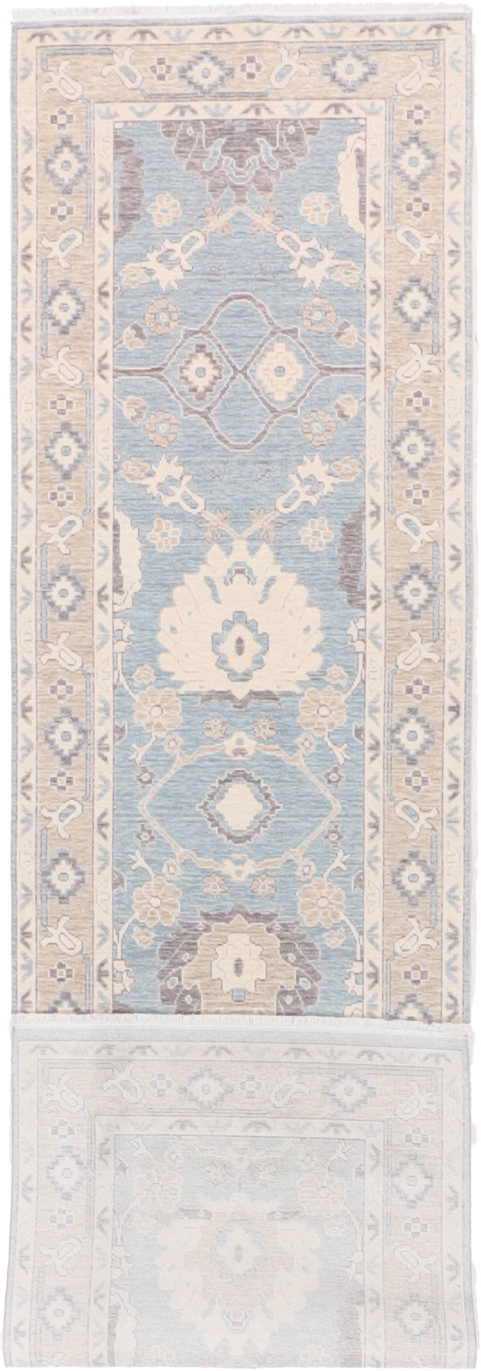 W 2.10 L 10.5 Oushak Runner 100% Wool Hand-Woven All-Over Design - 65744