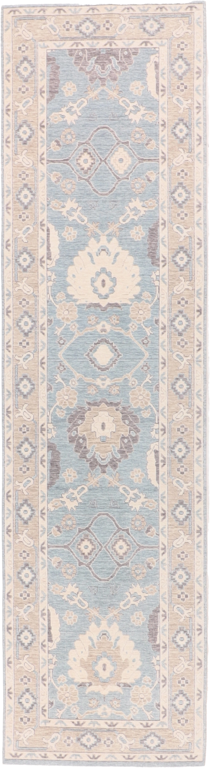 W 2.10 L 10.5 Oushak Runner 100% Wool Hand-Woven All-Over Design - 65744
