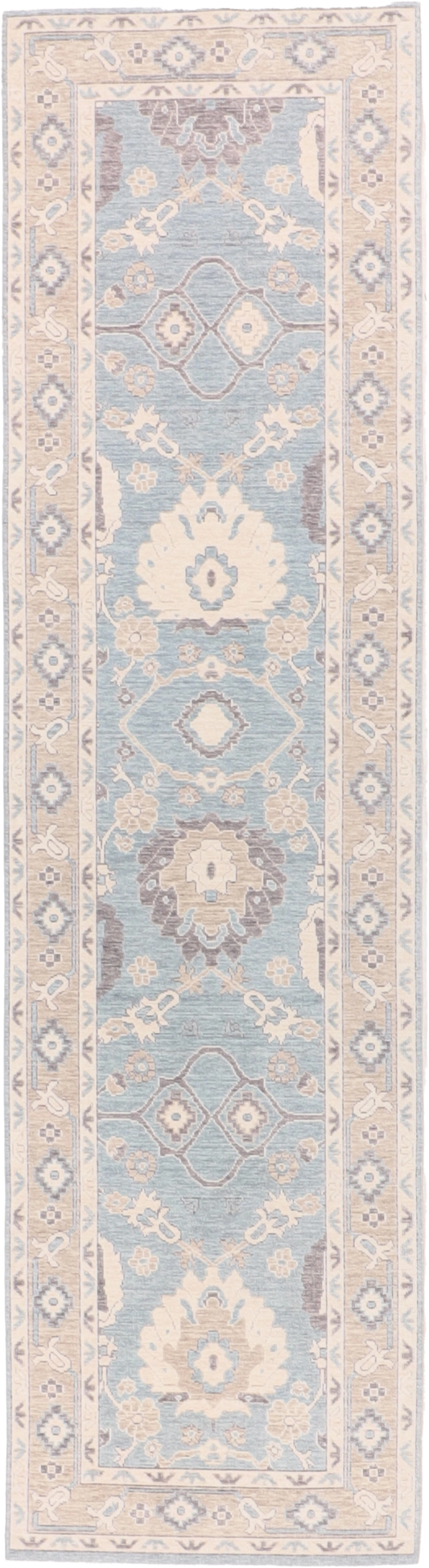 W 2.10 L 10.5 Oushak Runner 100% Wool Hand-Woven All-Over Design - 65744