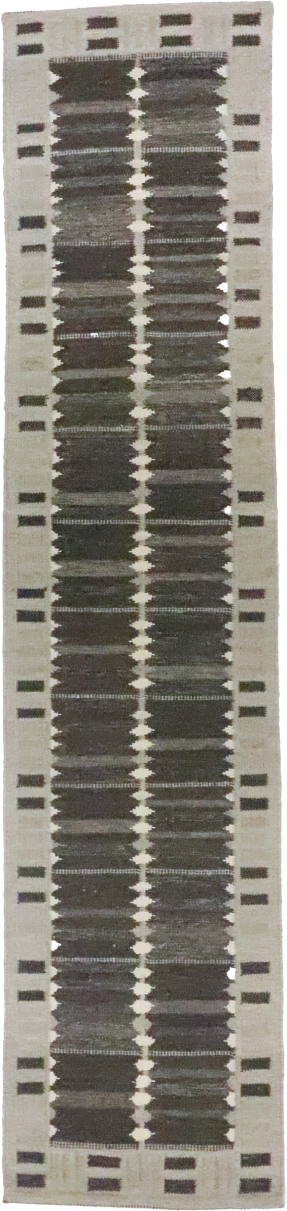 W 2.7 L 12 Kilim Runner 100% Wool Hand-Woven Scandinavian Design - 65929