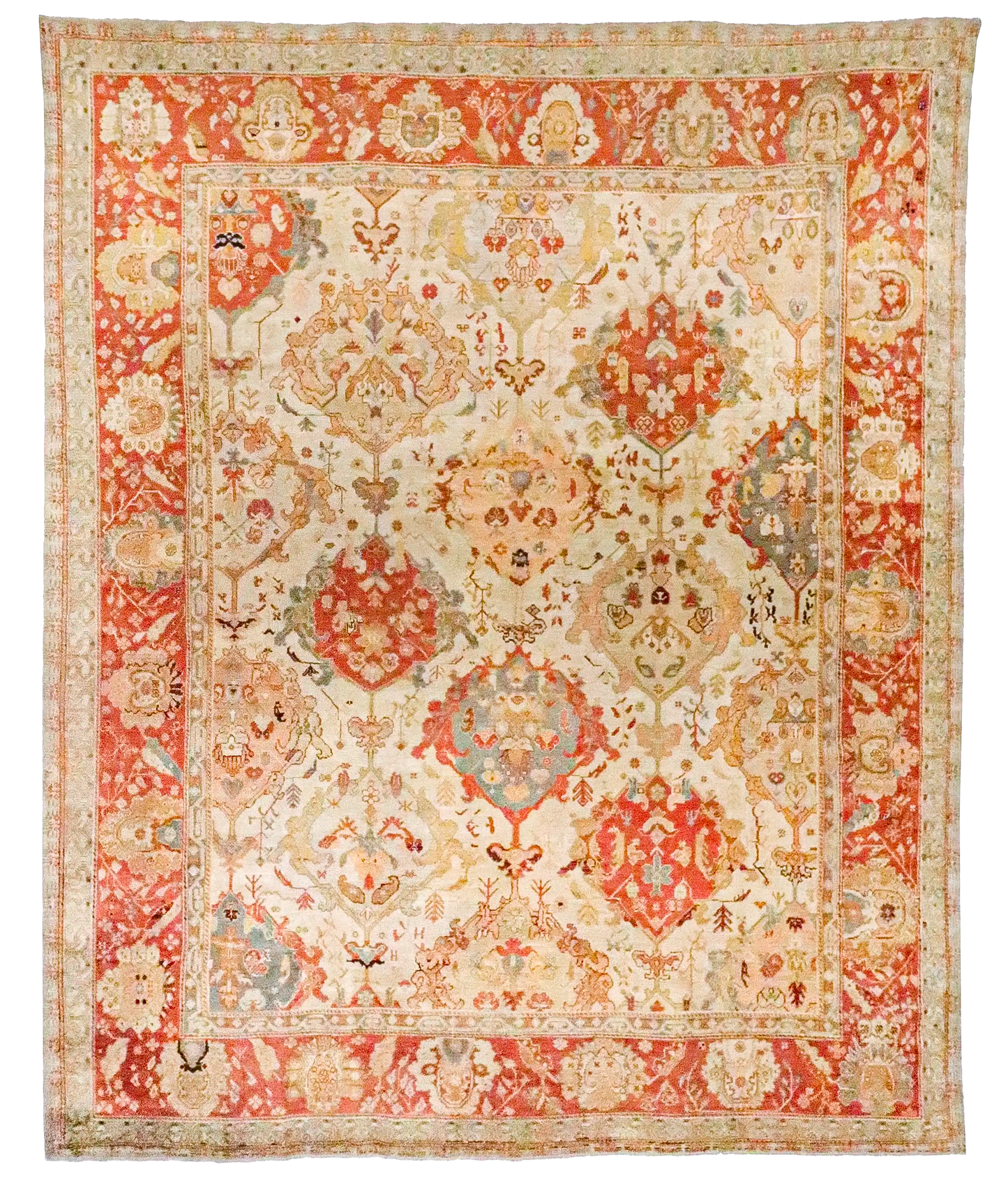 W 13.6 L 16.3 Oushak 100% Wool Handmade All Over Design - 65942