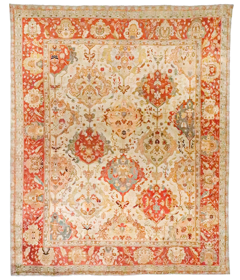 W 13.6 L 16.3 Oushak 100% Wool Handmade All Over Design - 65942