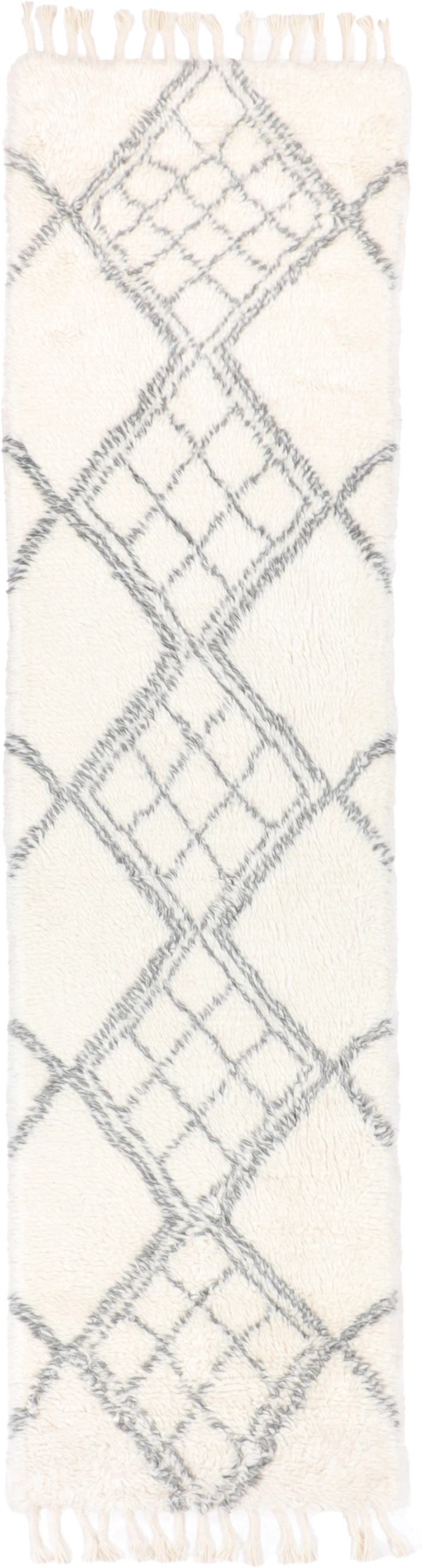 W 2.7 L 10.2 Moroccan Runner 100% Wool Hand-Woven Geometric Design - 65984