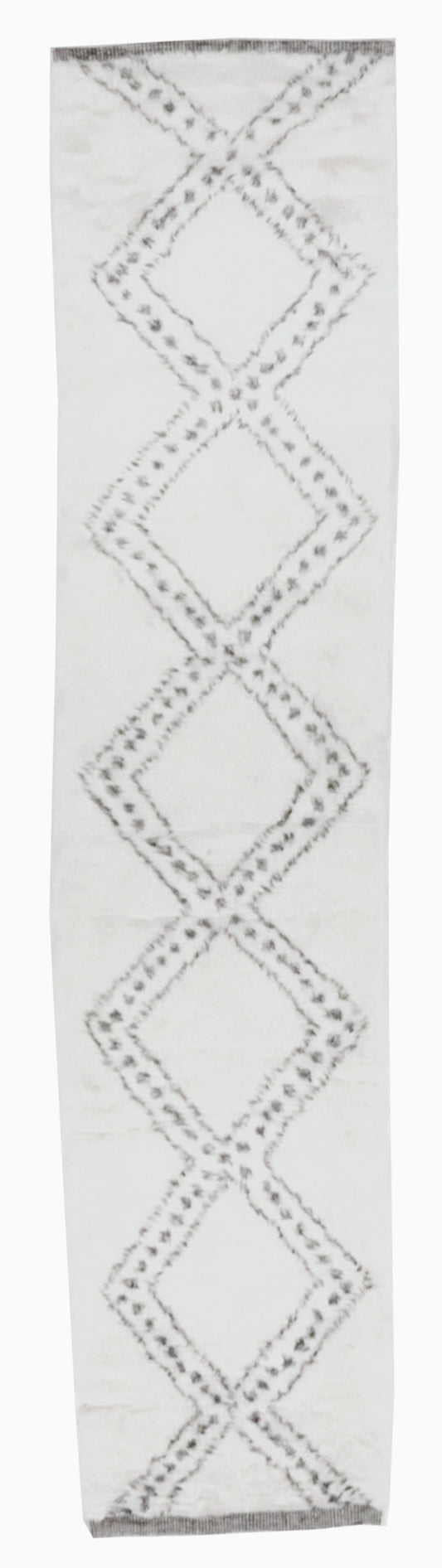 W 2.6 L 12.7 Moroccan Runner 100% Wool Handmade India Geometric Design - 65988