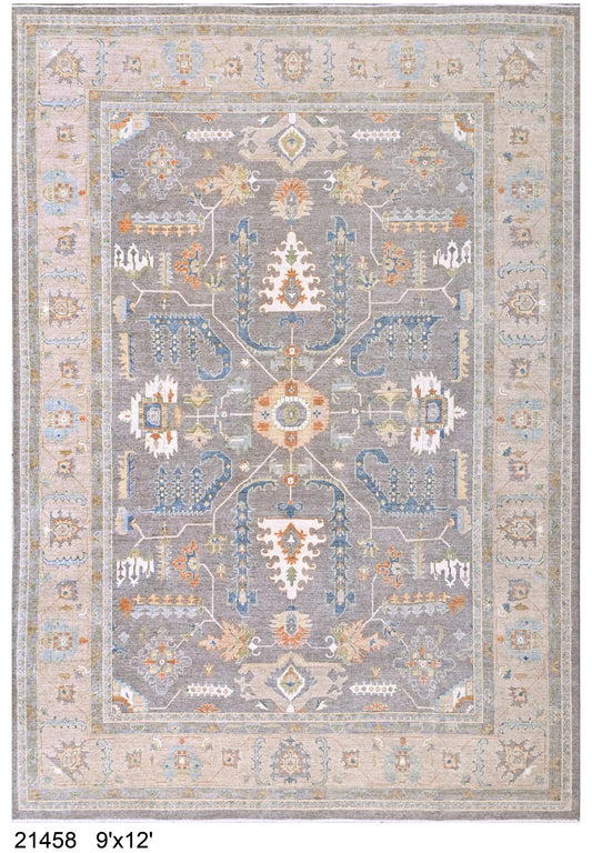 9.1 x 11.11 - Transitional Wool Oushak Rectangle - Hand Woven Rug — 66010