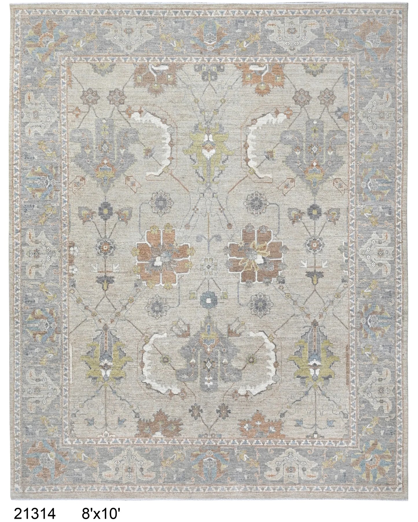 8 x 9.9 - Oushak Wool Transitional Rectangle - Finest Hand-Knotted Quality Wool — 66019