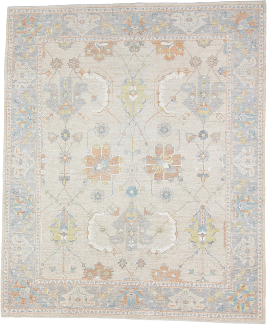 W 8 L 9.9 Oushak 100% Wool Hand-Woven All-Over Design - 66019