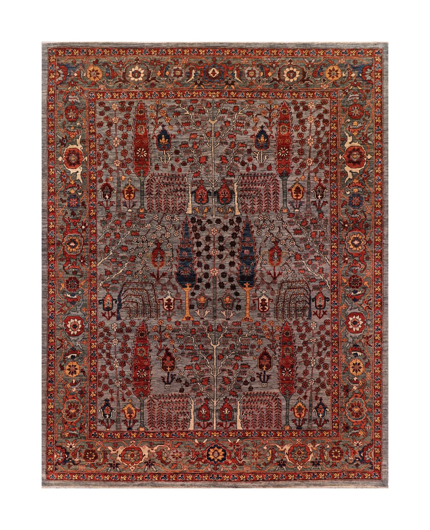 7.9 x 9.11 - Tree of Life Wool Transitional Rectangle - Finest Hand-Knotted Quality Wool — 66040