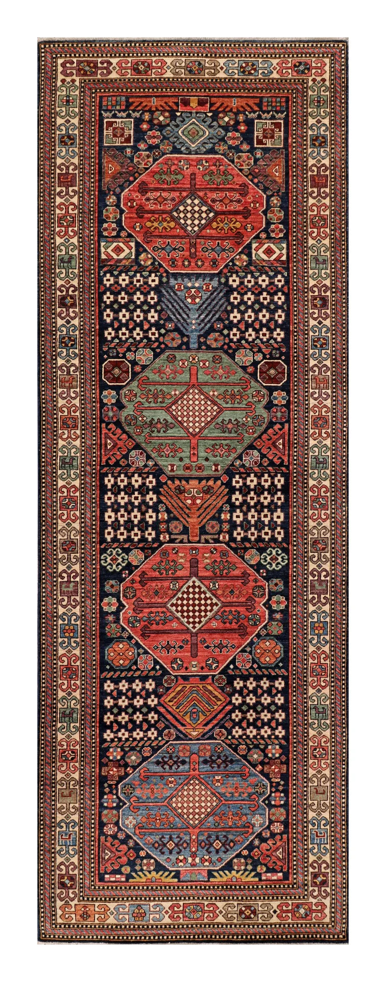 W 4.3 - L 12.6 - Kazak Fine/Wool All Over Rectangle - Finest Hand-Knotted Quality Wool - 66068