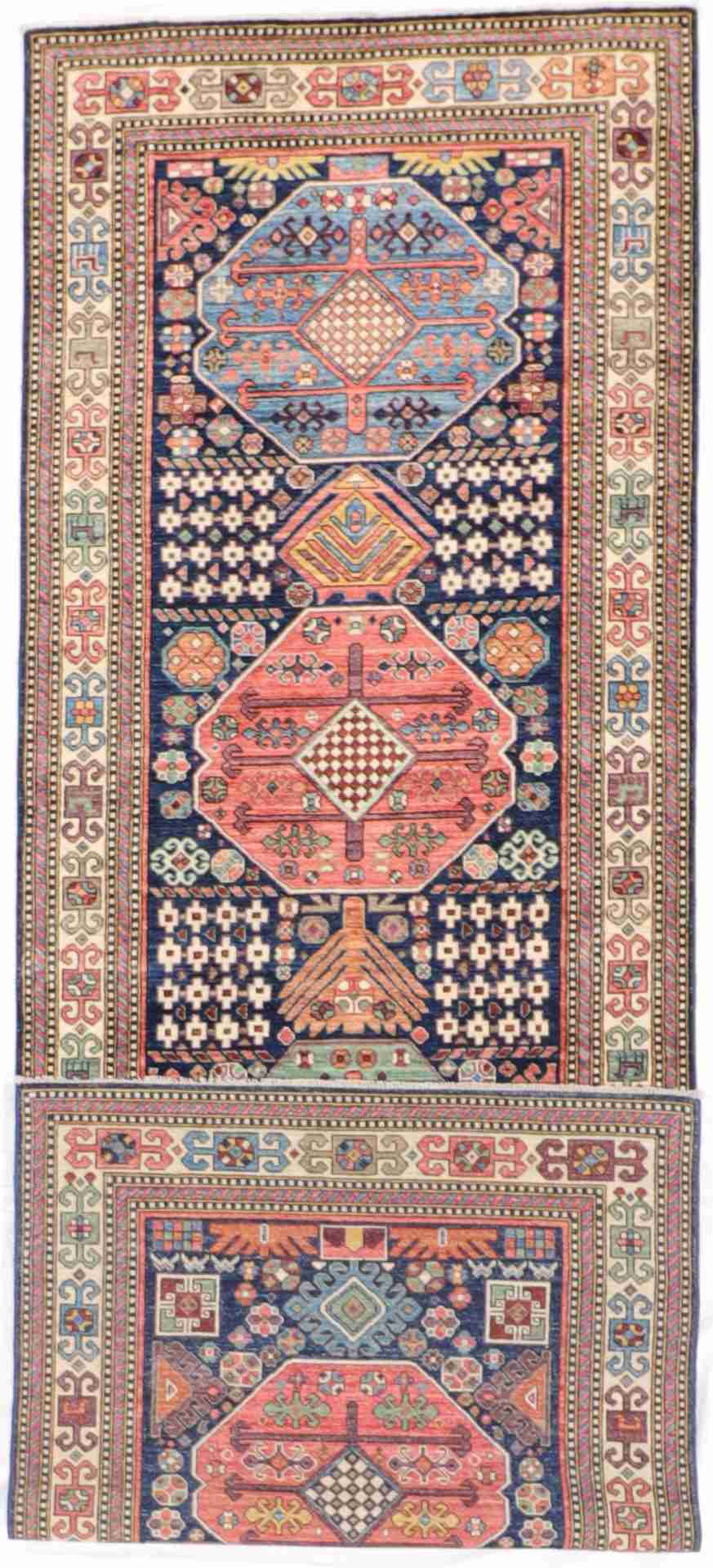 W 4.3 - L 12.6 - Kazak Fine/Wool All Over Rectangle - Finest Hand-Knotted Quality Wool - 66068