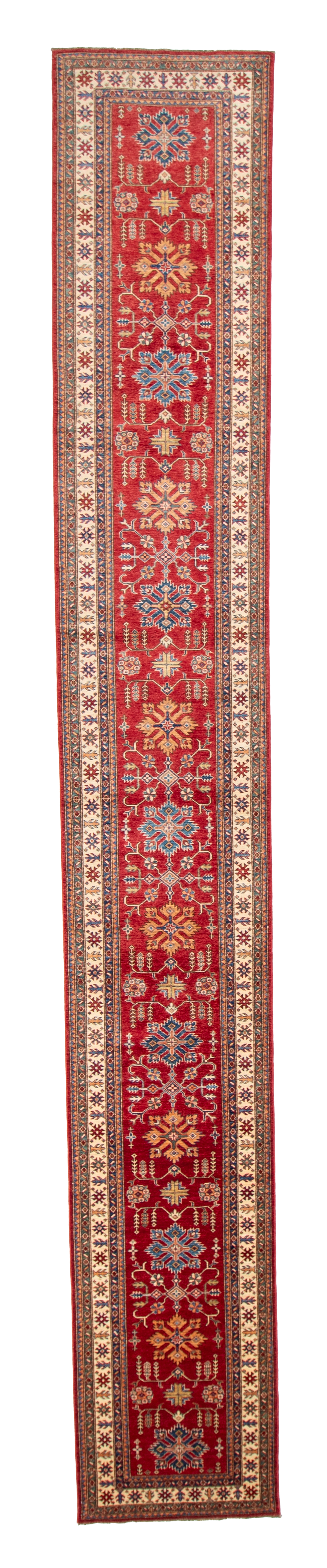 W 2.10 L 20.2 Karajeh Runner 100% Wool Hand-Woven Geometric Design - 66103