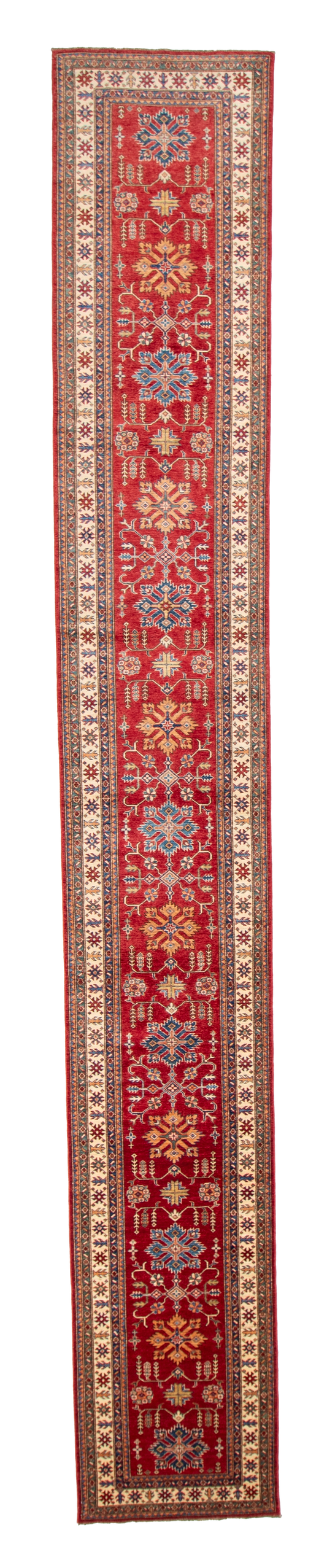 W 2.10 L 20.2 Karajeh Runner 100% Wool Hand-Woven Geometric Design - 66103