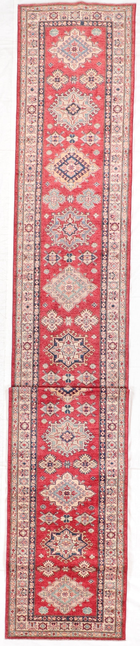Runner - Karajeh Wool Geometric Rectangle - Hand Knotted Rug — 66104