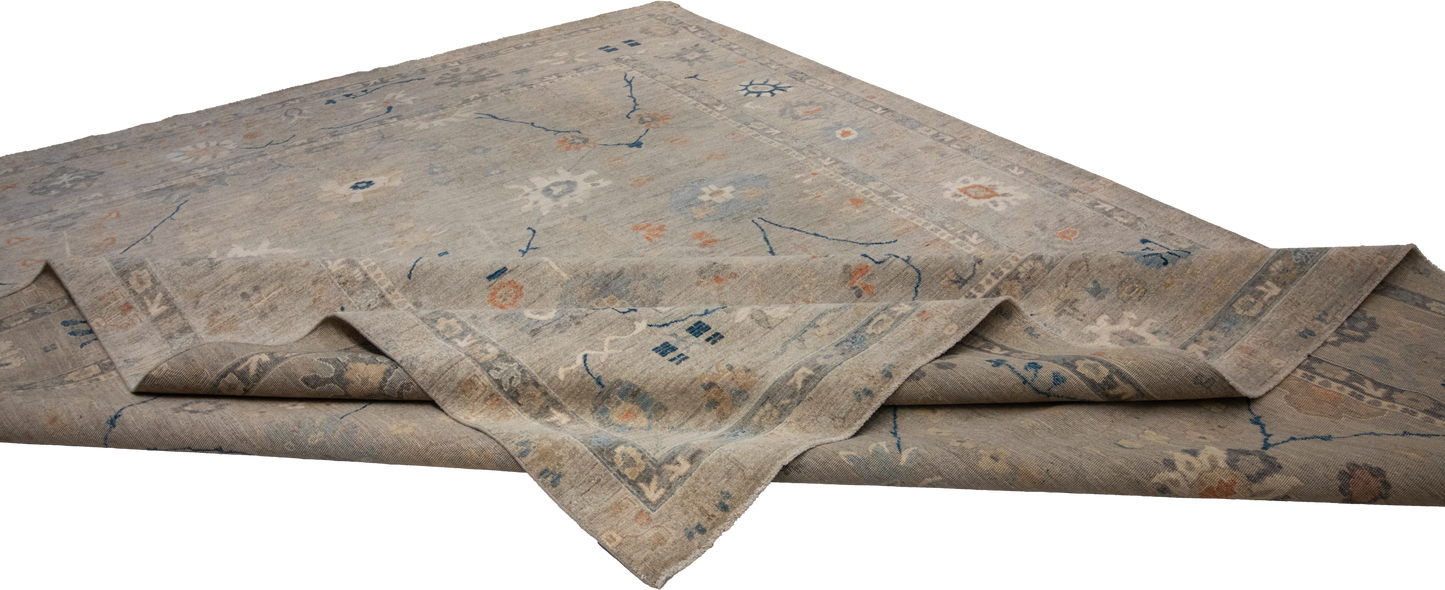 W 9 L 11.9 Oushak 100% Wool Hand-Woven All-Over Design - 66131