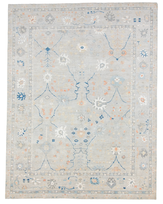 W 9 L 11.9 Oushak 100% Wool Hand-Woven All-Over Design - 66131
