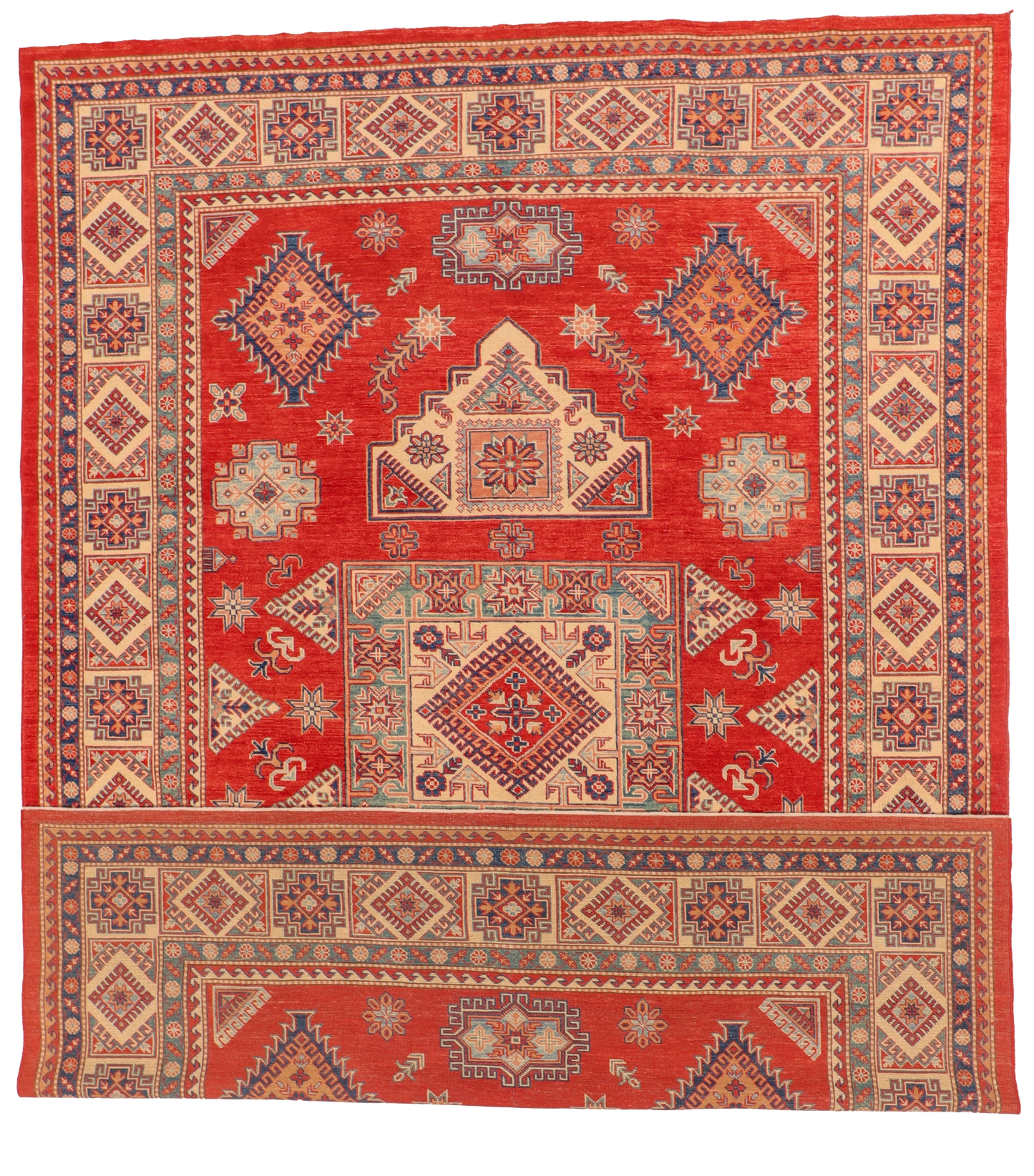 W 9.1 L 12.7 Kazak 100% Wool Handmade All Over Geometric Design - 66144