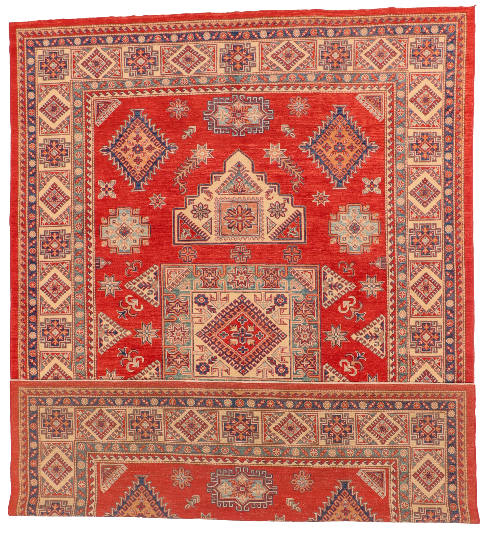 W 9.1 L 12.7 Kazak 100% Wool Handmade All Over Geometric Design - 66144