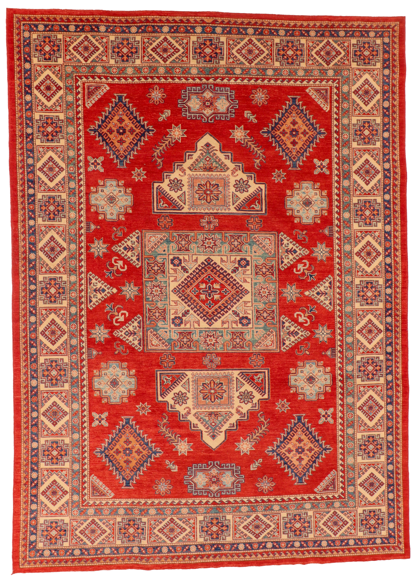 W 9.1 L 12.7 Kazak 100% Wool Handmade All Over Geometric Design - 66144
