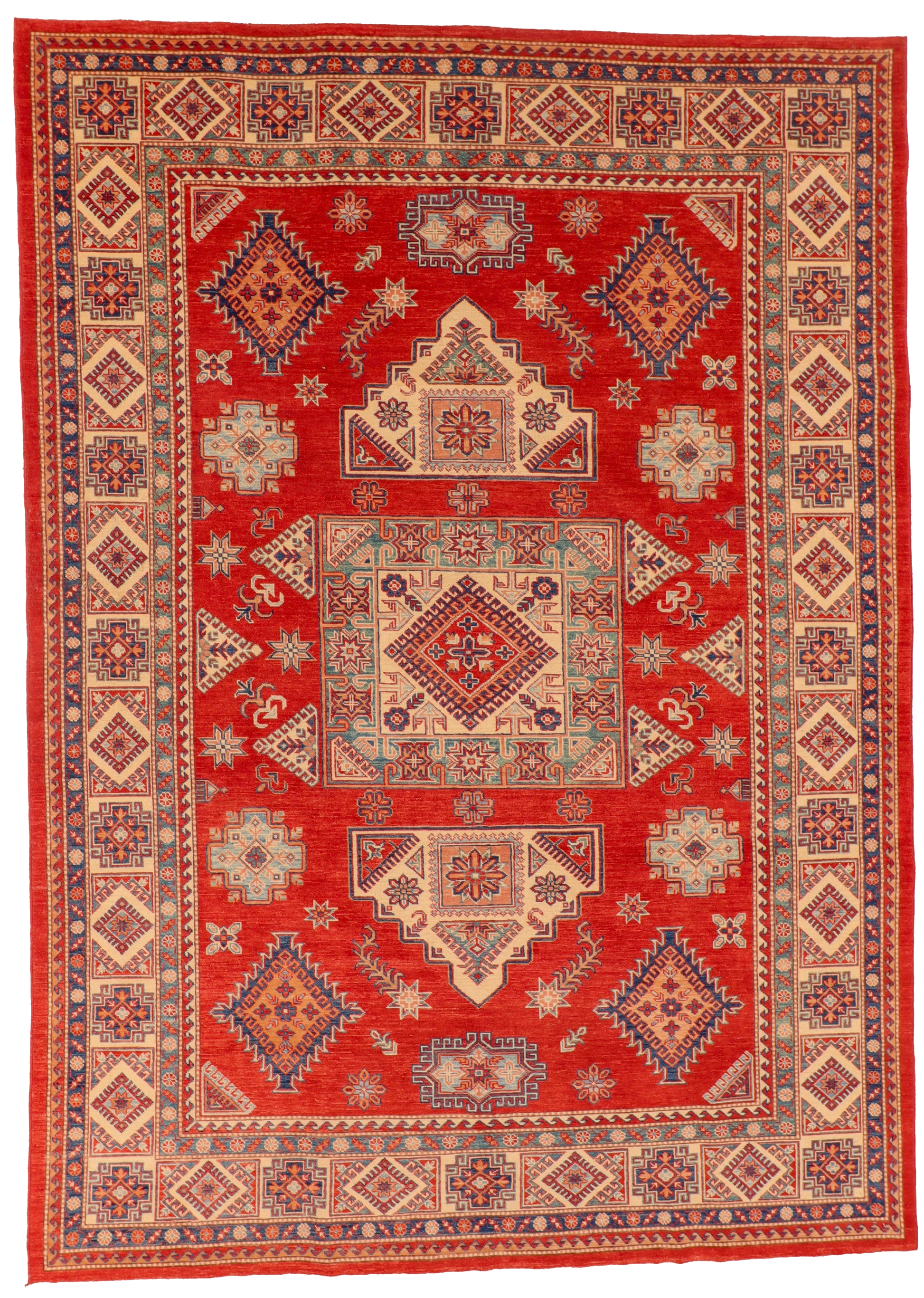 W 9.1 L 12.7 Kazak 100% Wool Handmade All Over Geometric Design - 66144