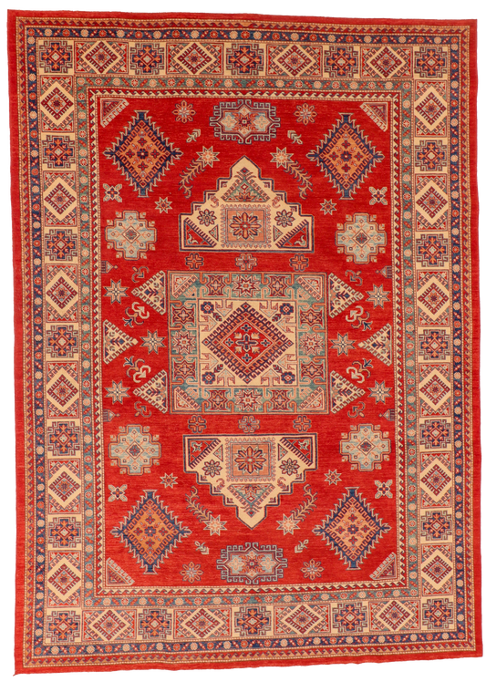 W 9.1 L 12.7 Kazak 100% Wool Handmade All Over Geometric Design - 66144