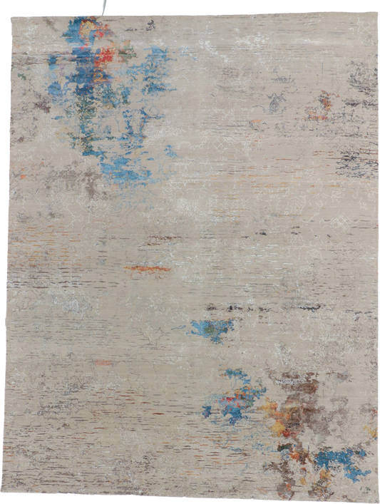 W 9.1 L 11.11 Modern Wool And Silk Blend Hand-Woven All-Over Design - 66149