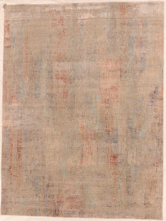 W 9.2 L 12.2 Modern Wool And Silk Blend Handmade All Over Design - 66159 India