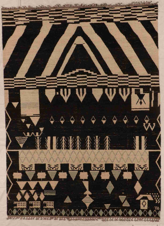 9 x 12.1 - Moroccan Fine/Wool Vintage Rectangle - Hand Woven Rug — 66174