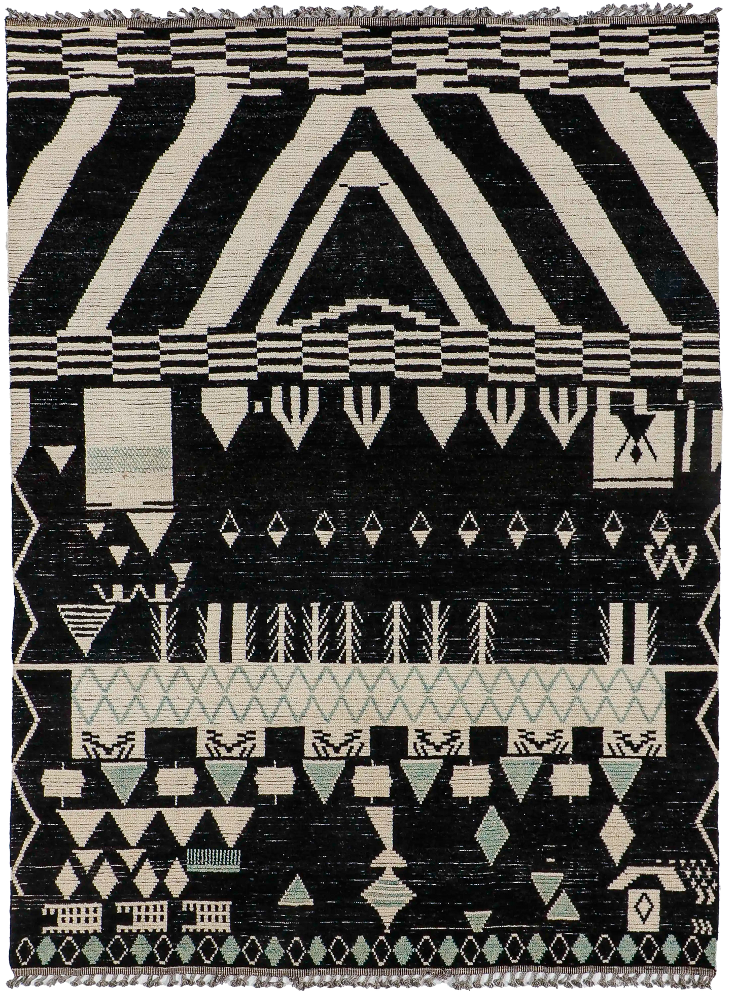 W 9 L 12.1 Moroccan 100% Wool Handmade Geometric Design - 66174