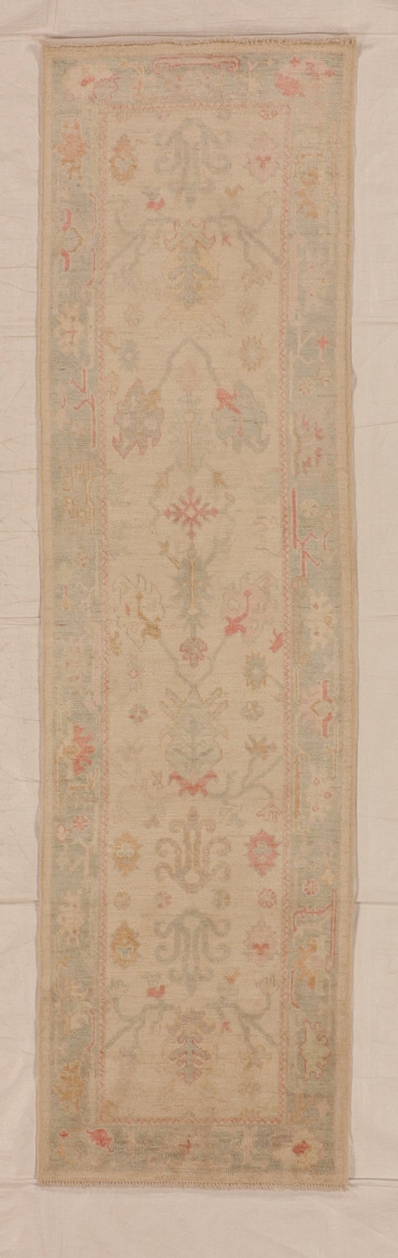 W 2.8 L 9.8 Oushak Runner 100% Wool Handmade Pakistan All Over Design - 66189
