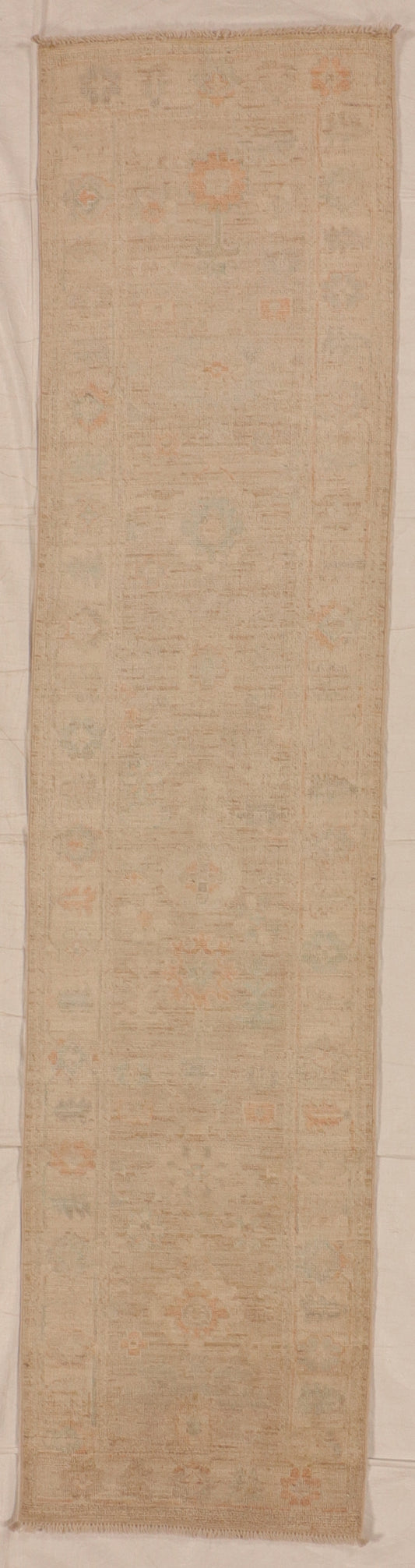 W 2.8 L 11.6 Oushak Runner 100% Wool Handmade Pakistan All Over Design - 66190