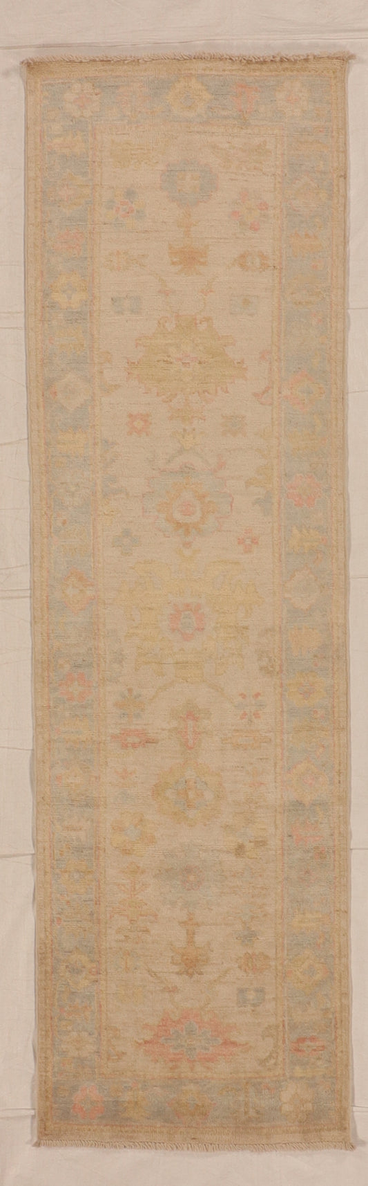 W 2.10 L 9.10 Oushak Runner 100% Wool Handmade Pakistan All Over Design - 66192
