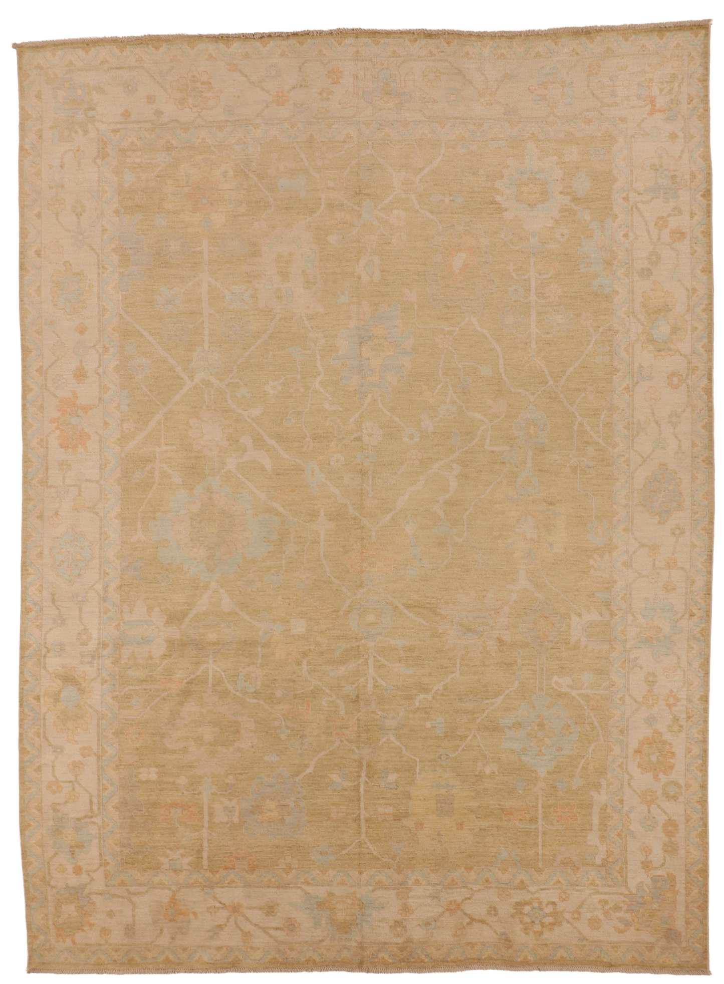 W 9.11 L 13.9 Oushak 100% Wool Hand-Woven All-Over Design - 66203