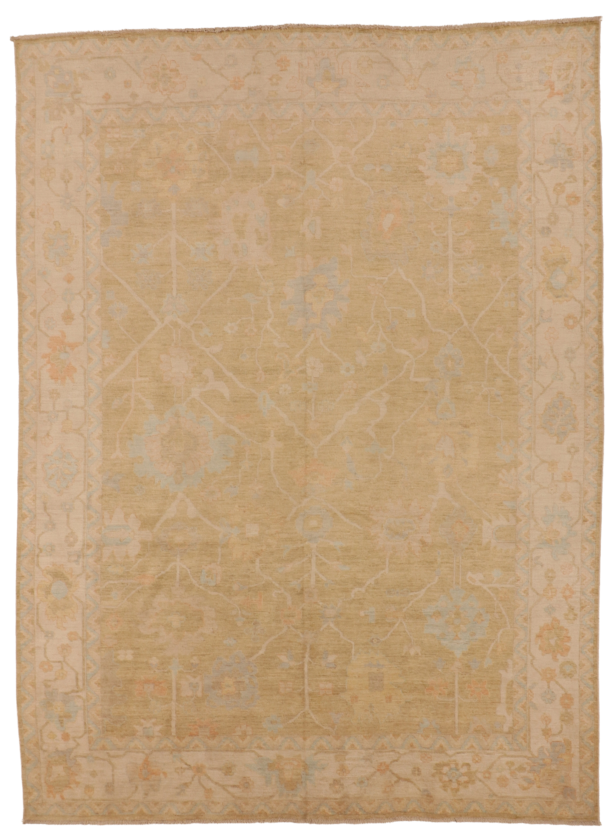 W 9.11 L 13.9 Oushak 100% Wool Hand-Woven All-Over Design - 66203