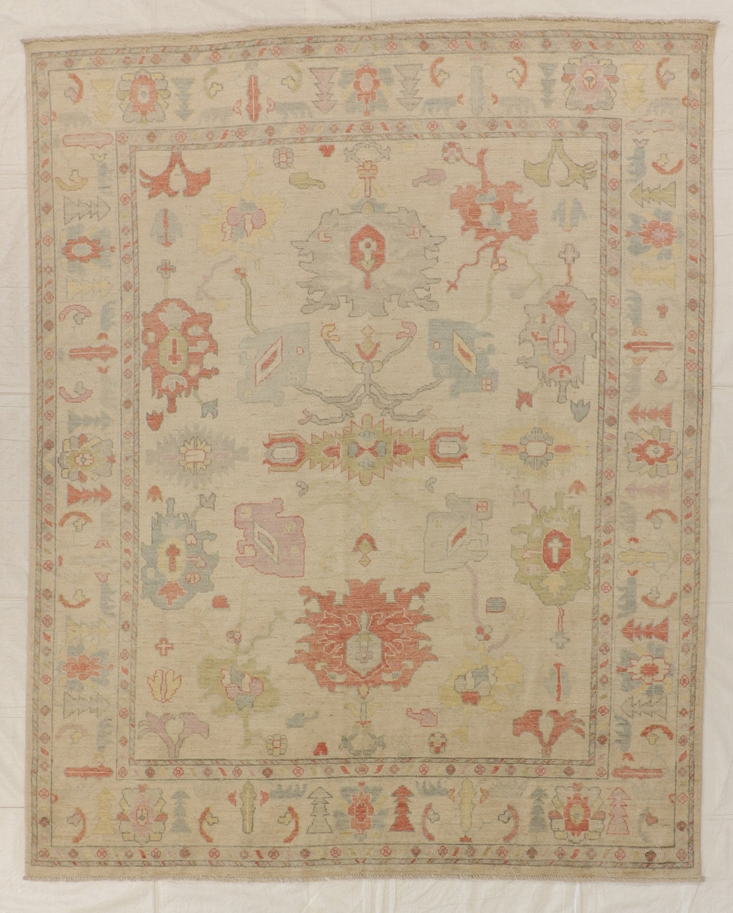 W 7.11 L 9.10 Oushak 100% Wool Hand-Knotted Pile Rug - 66212