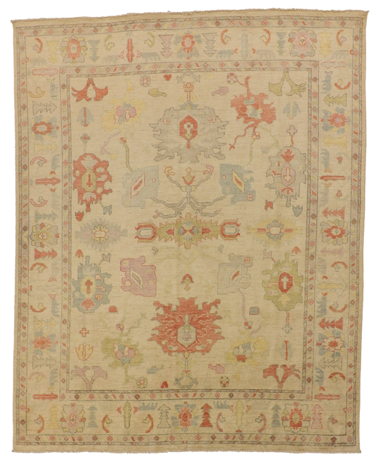 W 7.11 L 9.10 Oushak 100% Wool Hand-Knotted Pile Rug - 66212