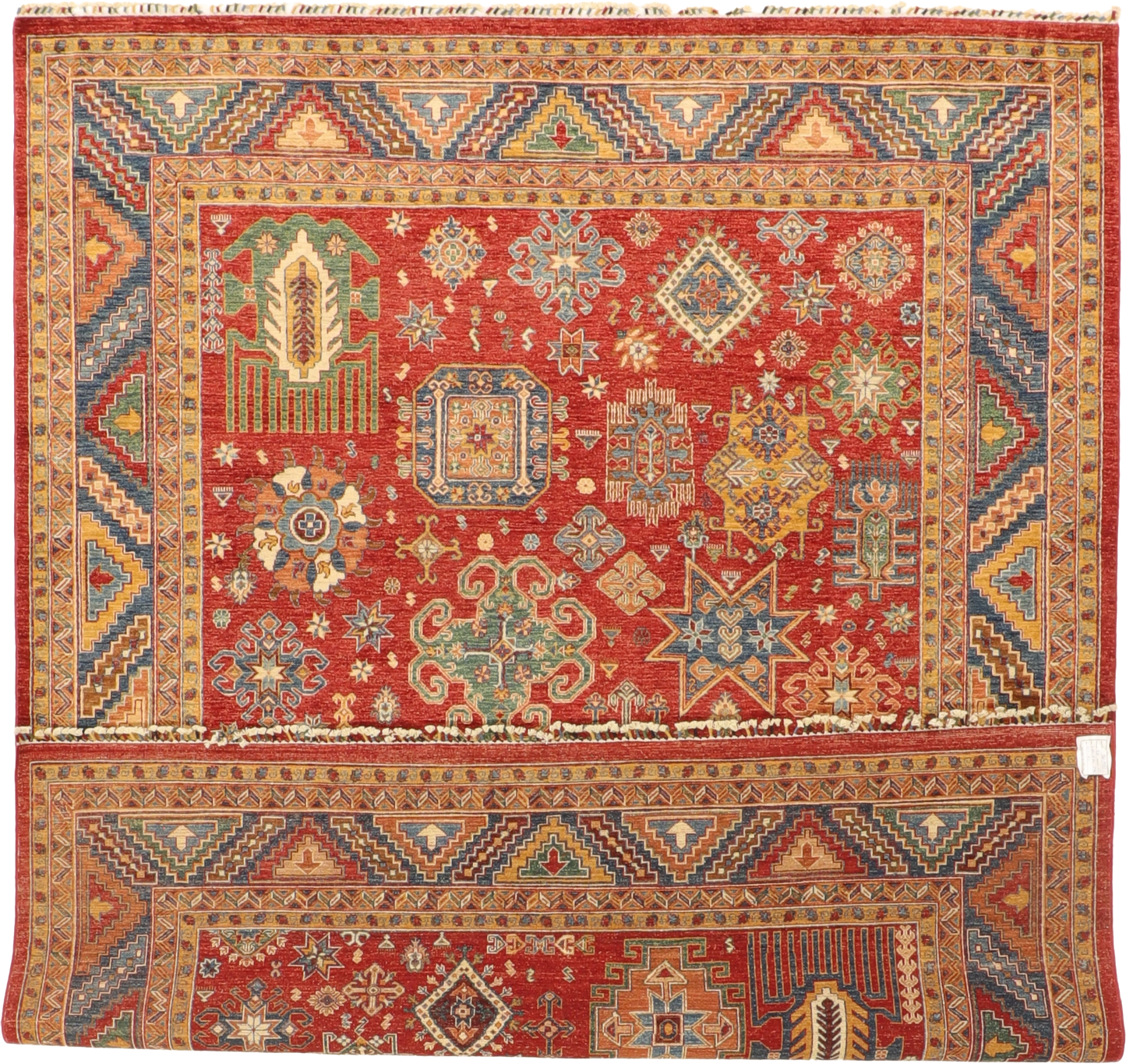 W 8 L 10 Kazak 100% Wool Hand-Woven All-Over Design - 66230