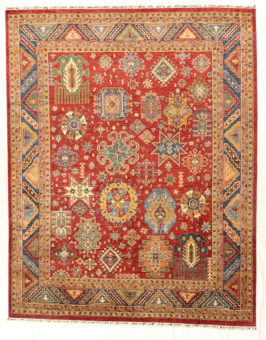 W 8 L 10 Kazak 100% Wool Hand-Knotted Pile Rug - 66230