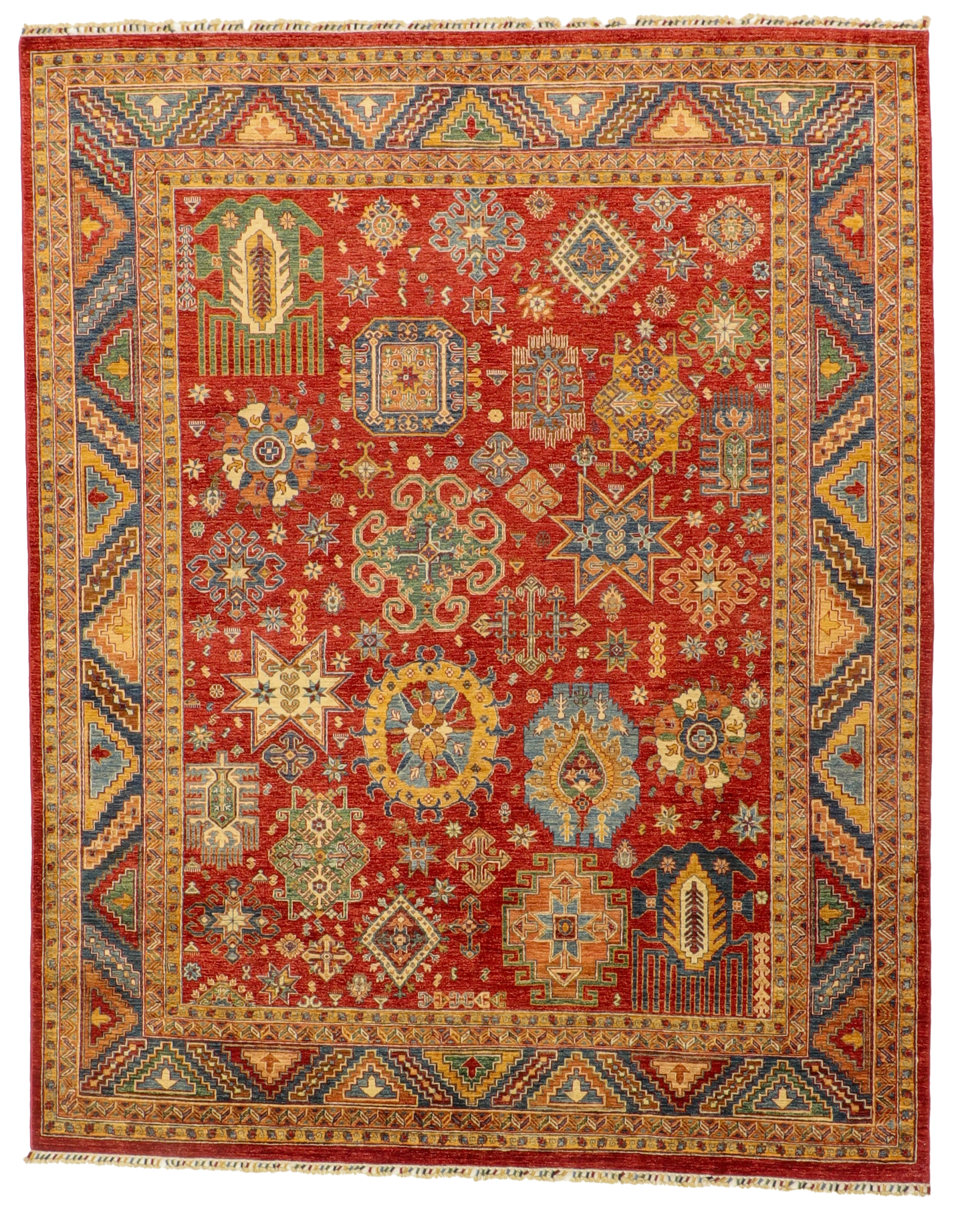 W 8 L 10 Kazak 100% Wool Hand-Woven All-Over Design - 66230