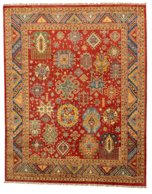 W 8 L 10 Kazak 100% Wool Hand-Woven All-Over Design - 66230
